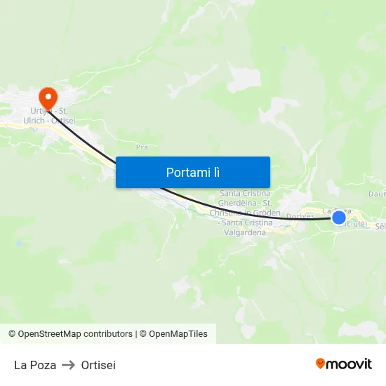 La Poza to Ortisei map