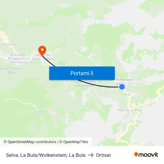 Selva, La Bula/Wolkenstein, La Bula to Ortisei map