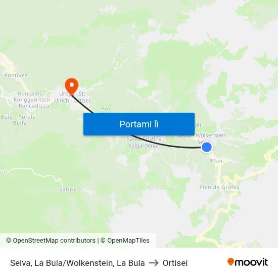 Selva, La Bula/Wolkenstein, La Bula to Ortisei map