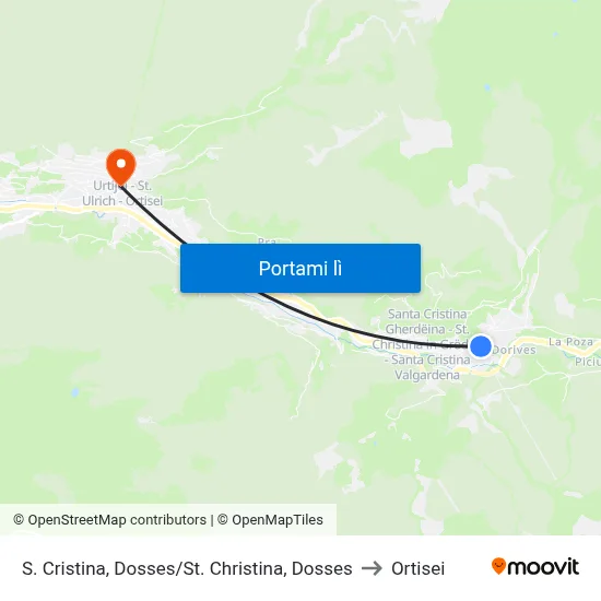 S. Cristina, Dosses/St. Christina, Dosses to Ortisei map