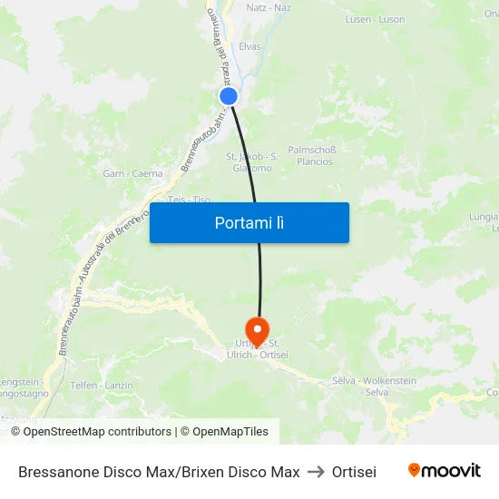Bressanone Disco Max/Brixen Disco Max to Ortisei map