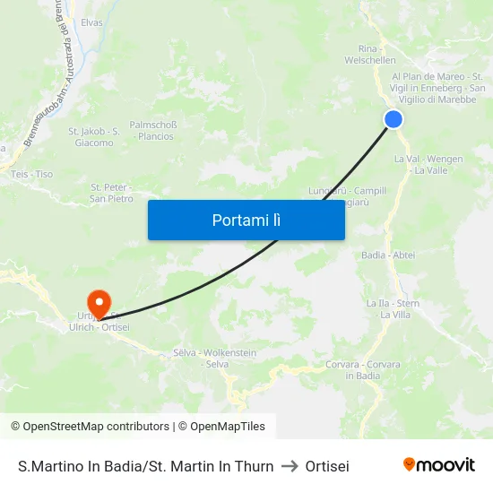 S.Martino In Badia/St. Martin In Thurn to Ortisei map