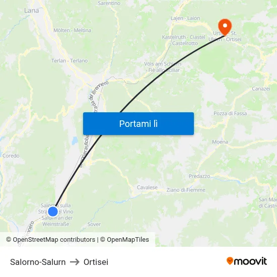 Salorno-Salurn to Ortisei map