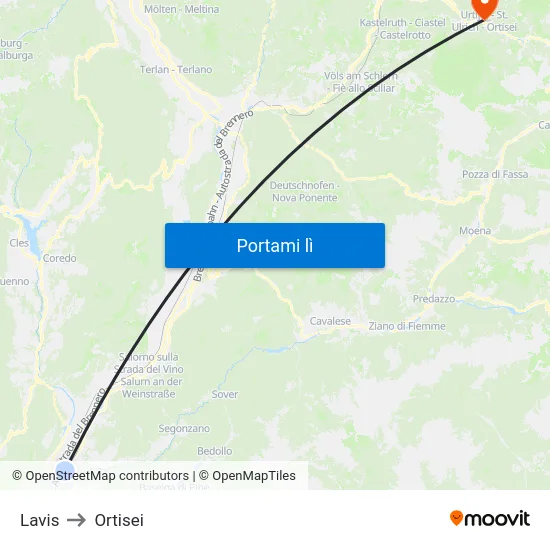Lavis to Ortisei map