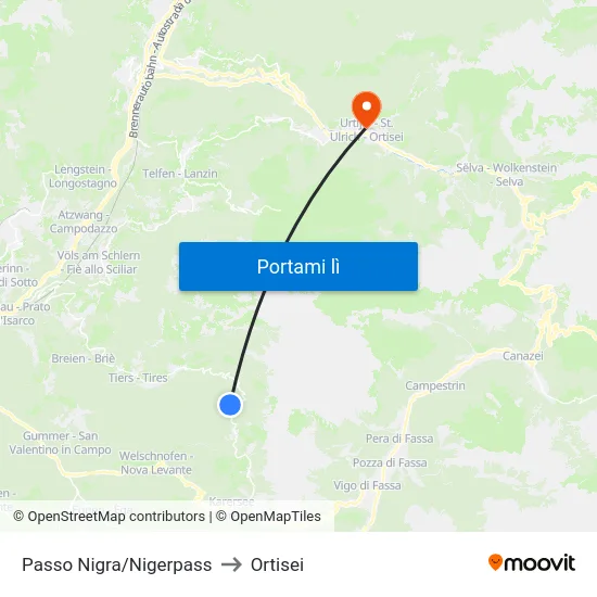 Passo Nigra/Nigerpass to Ortisei map