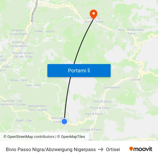 Bivio Passo Nigra/Abzweigung Nigerpass to Ortisei map