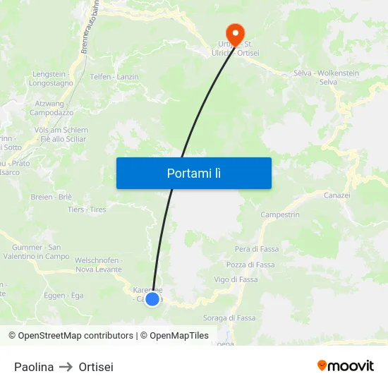 Paolina to Ortisei map