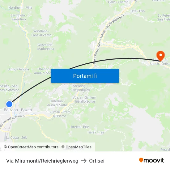 Via Miramonti/Reichrieglerweg to Ortisei map