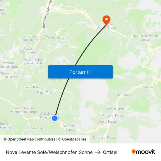 Nova Levante Sole/Welschnofen Sonne to Ortisei map