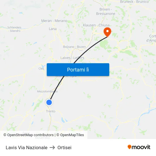 Lavis Via Nazionale to Ortisei map