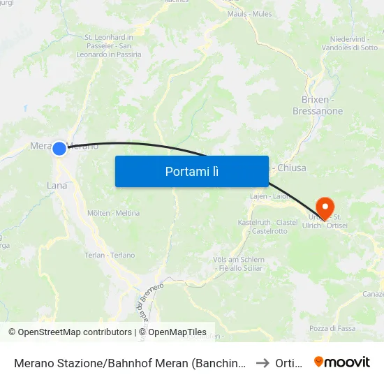 Merano Stazione/Bahnhof Meran (Banchina O) to Ortisei map