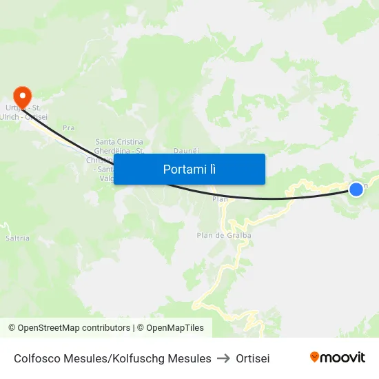 Colfosco Mesules/Kolfuschg Mesules to Ortisei map
