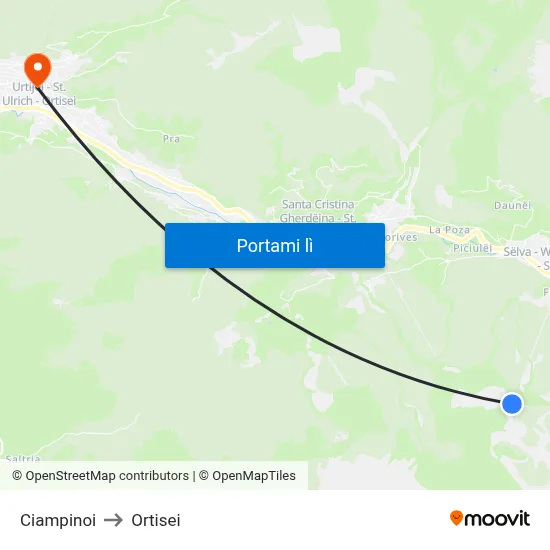 Ciampinoi to Ortisei map