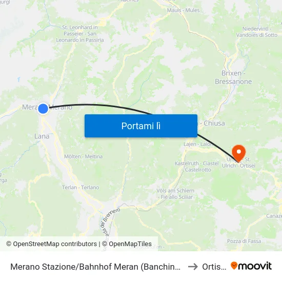 Merano Stazione/Bahnhof Meran (Banchina B) to Ortisei map
