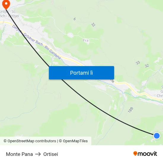 Monte Pana to Ortisei map