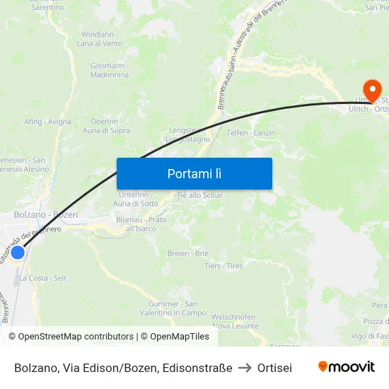 Bolzano, Via Edison/Bozen, Edisonstraße to Ortisei map