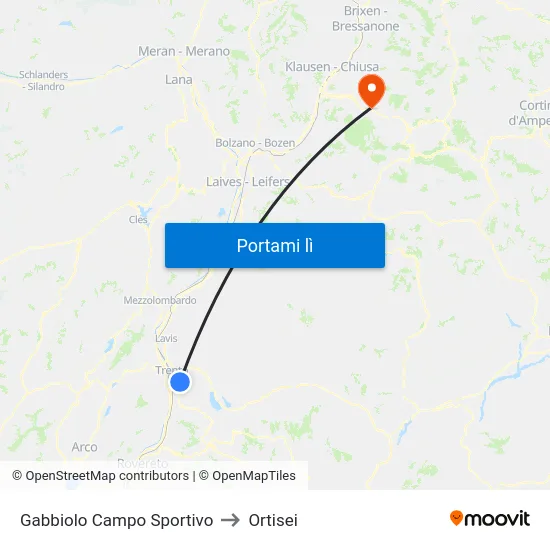 Gabbiolo Campo Sportivo to Ortisei map