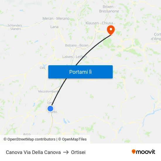 Canova Via Della Canova to Ortisei map