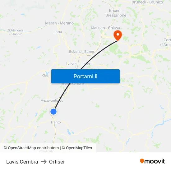 Lavis Cembra to Ortisei map