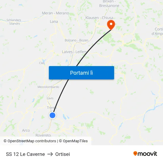 SS 12 Le Caverne to Ortisei map