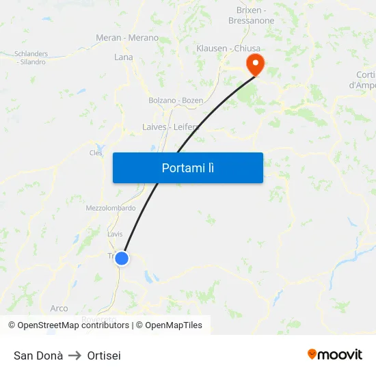 San Donà to Ortisei map