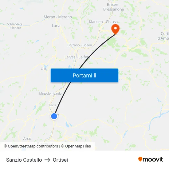 Sanzio Castello to Ortisei map