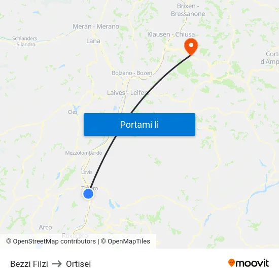 Bezzi Filzi to Ortisei map