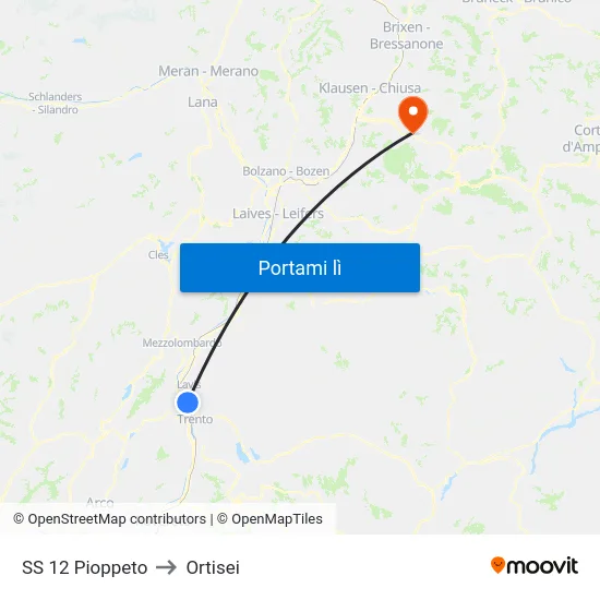SS 12 Pioppeto to Ortisei map