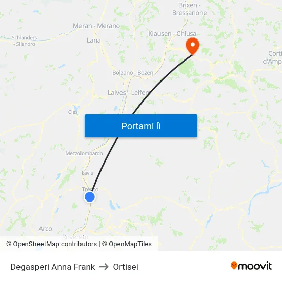 Degasperi Anna Frank to Ortisei map