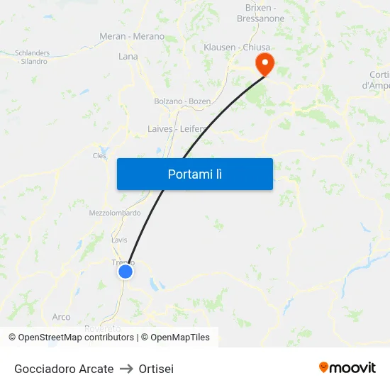 Gocciadoro Arcate to Ortisei map