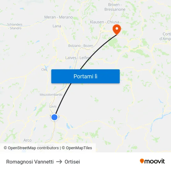 Romagnosi Vannetti to Ortisei map
