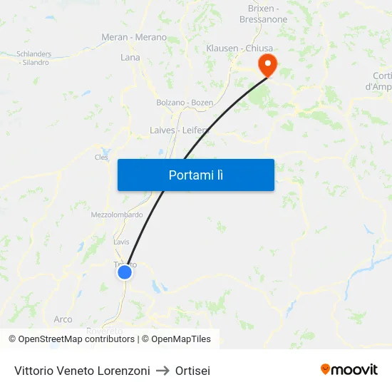 Vittorio Veneto Lorenzoni to Ortisei map