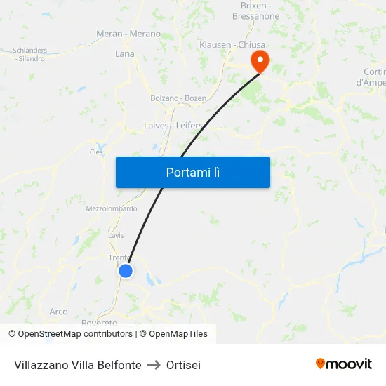 Villazzano Villa Belfonte to Ortisei map