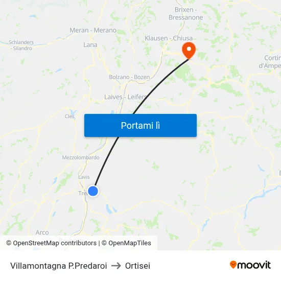 Villamontagna P.Predaroi to Ortisei map