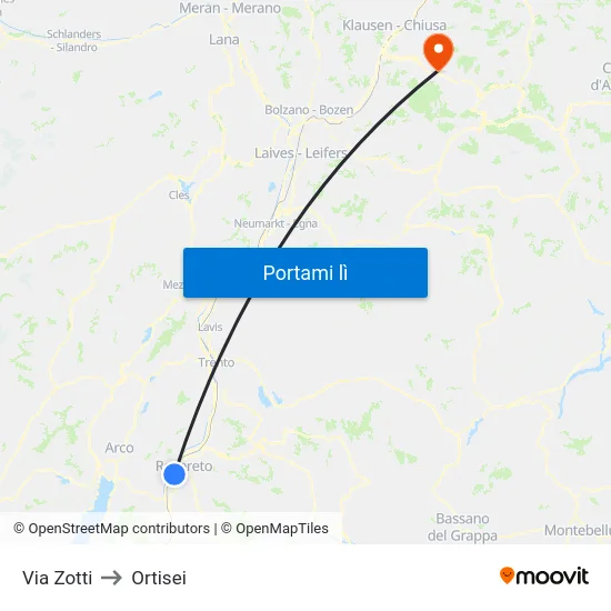 Via Zotti to Ortisei map