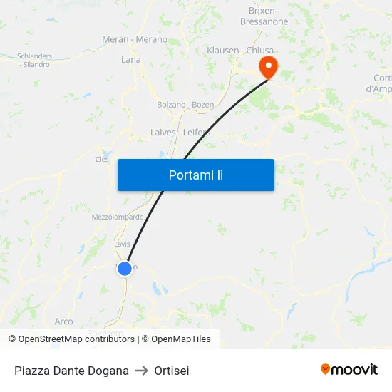 Piazza Dante Dogana to Ortisei map