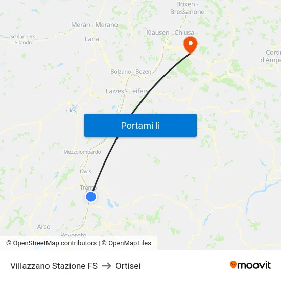 Villazzano Stazione FS to Ortisei map