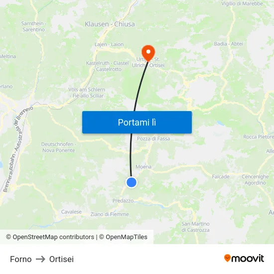 Forno to Ortisei map