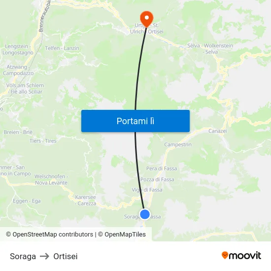 Soraga to Ortisei map