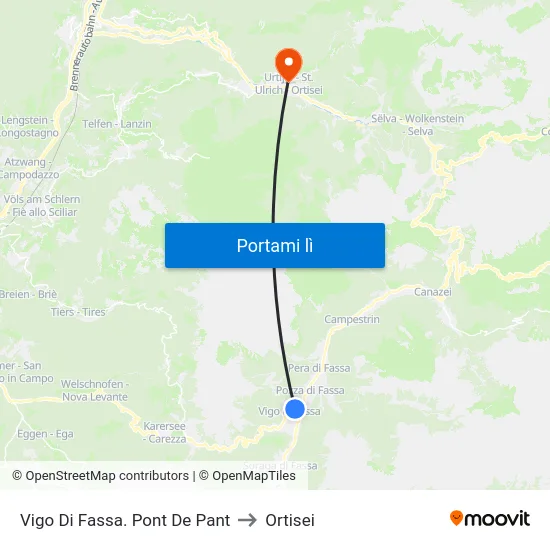 Vigo Di Fassa. Pont De Pant to Ortisei map