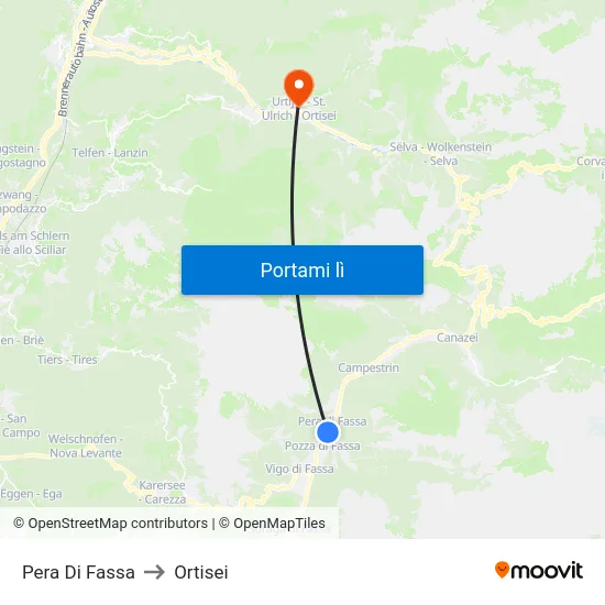Pera Di Fassa to Ortisei map
