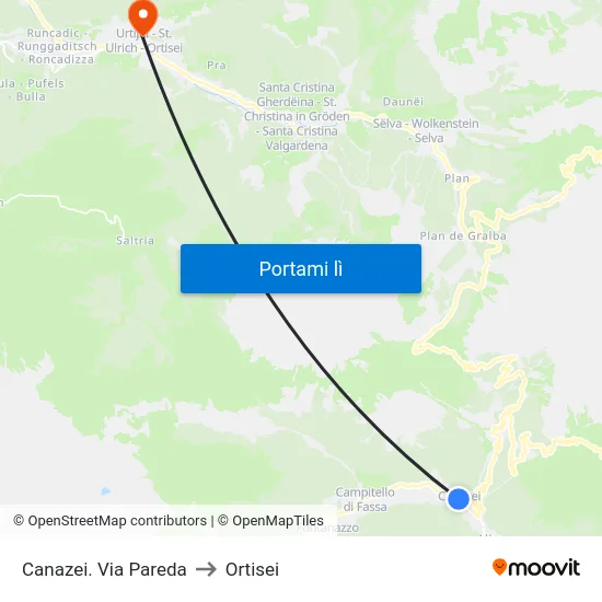 Canazei. Via Pareda to Ortisei map