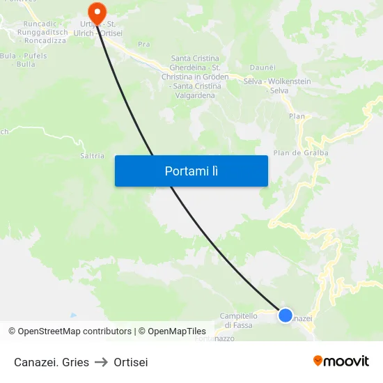 Canazei. Gries to Ortisei map