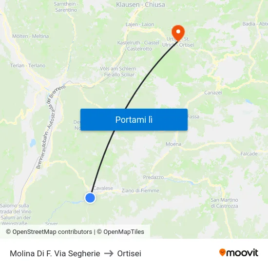 Molina Di F. Via Segherie to Ortisei map