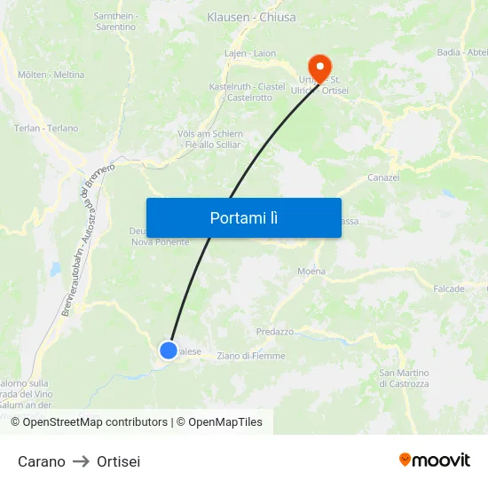 Carano to Ortisei map