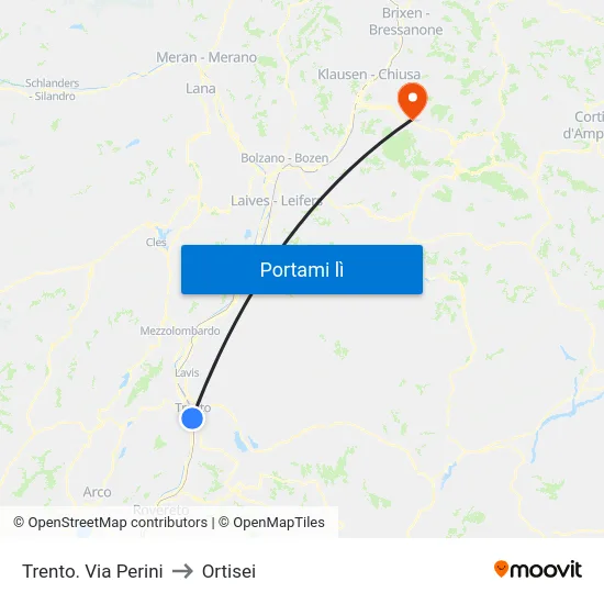 Trento. Via Perini to Ortisei map