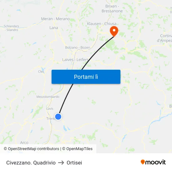 Civezzano. Quadrivio to Ortisei map