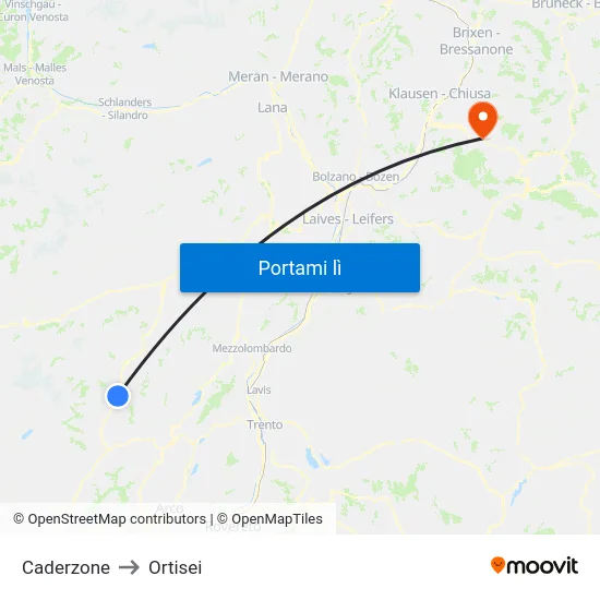 Caderzone to Ortisei map