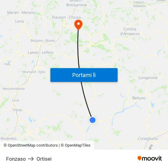 Fonzaso to Ortisei map