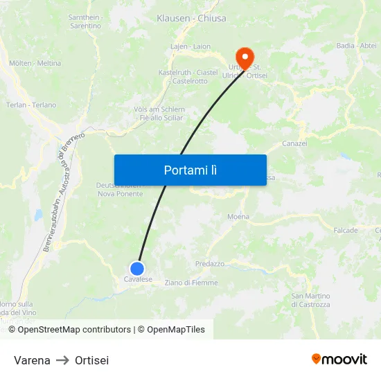 Varena to Ortisei map